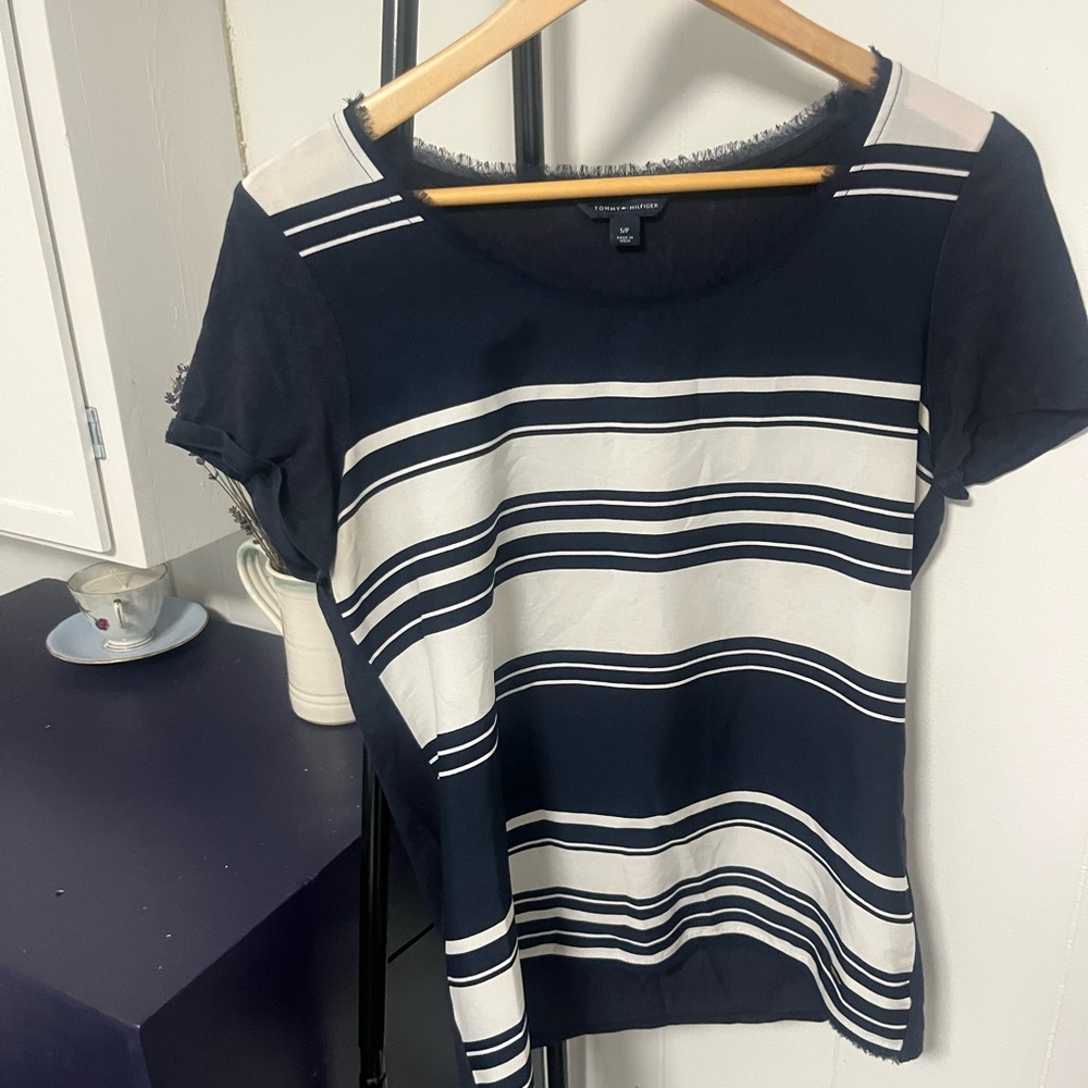 Tommy Hilfiger Navy and White Striped Tee